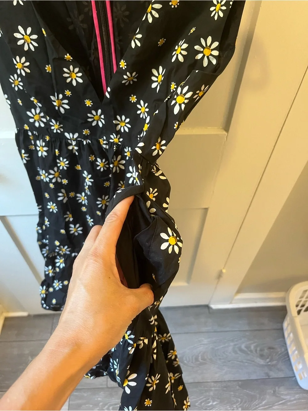 Kate Spade Daisy Dots Vineyard Tiered Sleeveless Cotton Blend Mini Dress Black 6